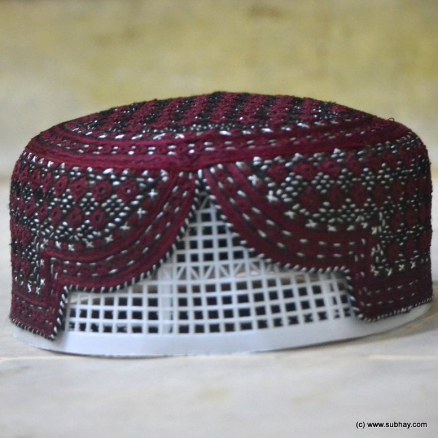 Maroon Jamali Sindhi Cap / Topi (Hand Made) MK-170